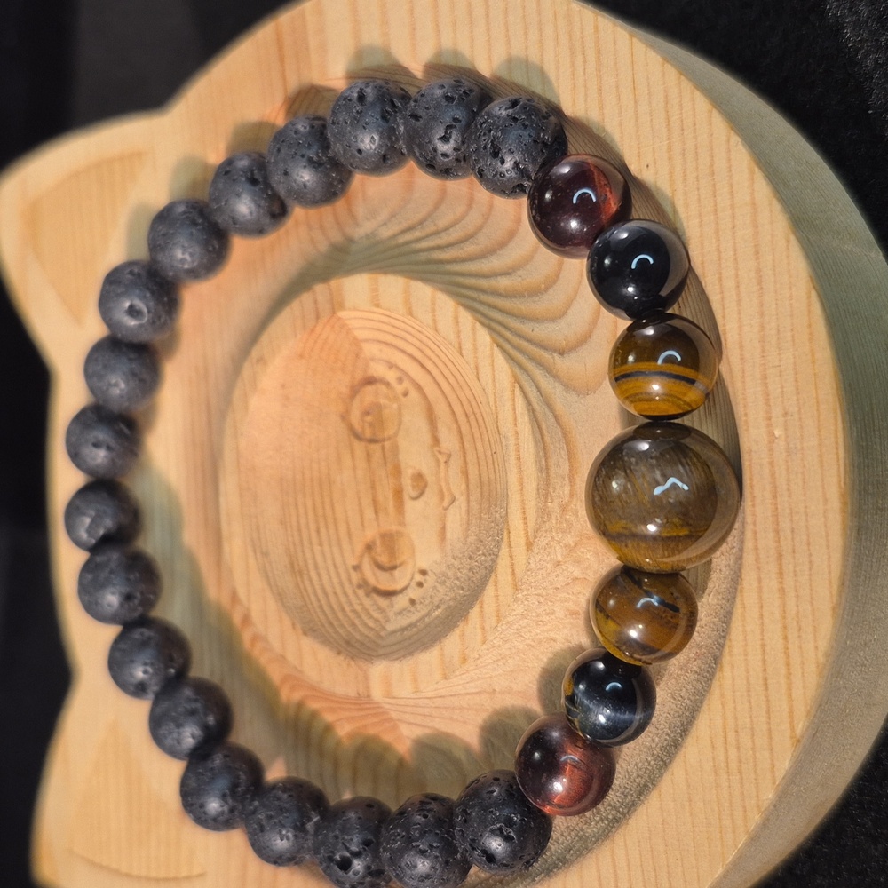 Tri color Tiger Eye and lava bead bracelet